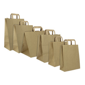 Bolsas de Papel Asa Plana Kraft 80g/m² 32+16x35cm (250 Uds)