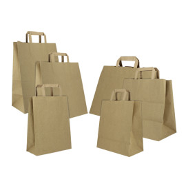 Bolsas de Papel Asa Plana Kraft 80g/m² 32+16x35cm (250 Uds)