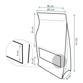 Bolsa StandUp Kraft Autocierre Zip y Ventana 20+8x30cm (500 Uds)