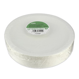 Plato de Cartón Redondo Antigrasa Blanco Ø22cm 220g/m² (50 Uds)