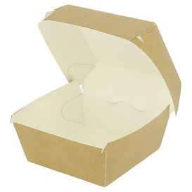 Caja Hamburguesa en Cartón Kraft Doble Cierre 11x11x7,5cm (50 Uds)