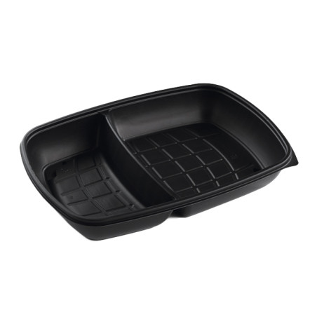 Envase de Plástico PP 2C Negro 1300ml 28x20x4cm (50 Uds)