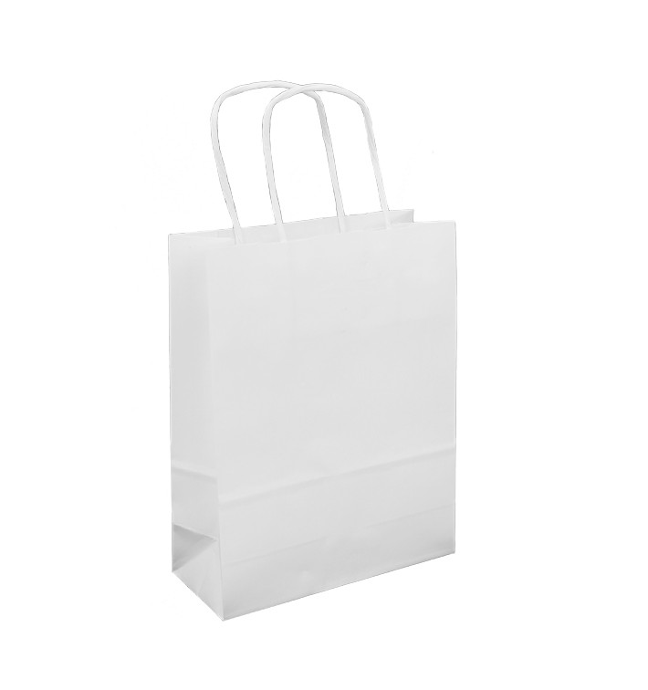 Bolsa Papel Kraft Blanca con Asas 100g/m² 18+8x24cm (300 Uds)