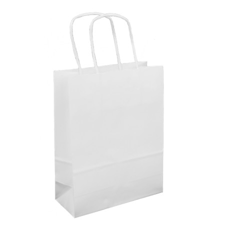 Bolsa Papel Kraft Blanca con Asas 90g/m² 18+8x24cm (250 Uds)