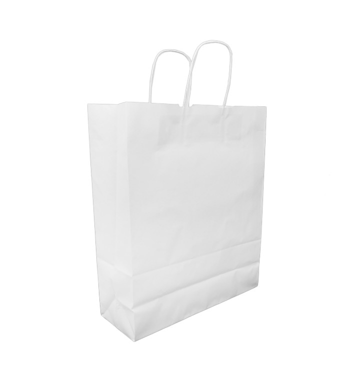 Bolsa Papel Kraft Blanca con Asas 100g/m² 32+12x41cm (200 Uds)