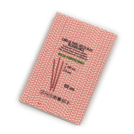 Pajita Recta de Papel Rojo y Blanco Ø6mm 20cm (100 Uds)