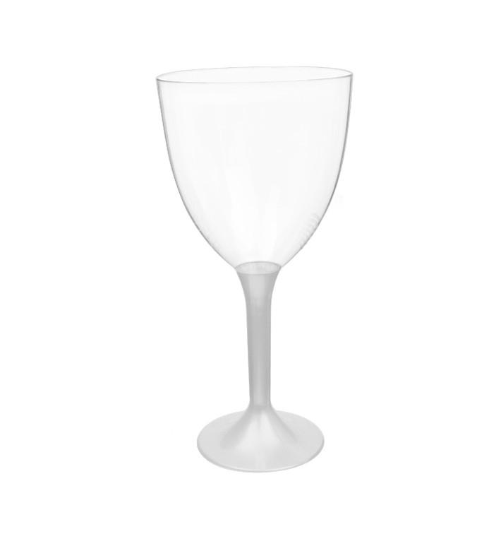 Copa Plástico Vino Pie Blanco Perlado 300ml 2P (20 Uds)