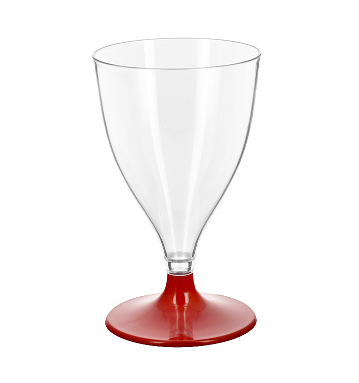 Copa Plástico Reutilizable PS 2P Pie Rojo Agua/Vino 200ml (6 Uds)