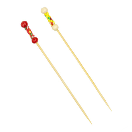 Pinchos de Bambú Decorados en Amarillo y Rojo 12cm (100 Uds)