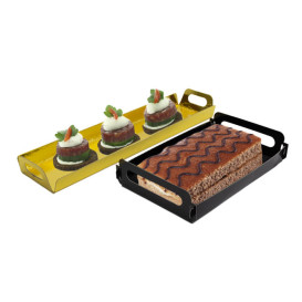 Bandeja Cartón Rectangular Negra Asas 30x12 cm (600 Uds)