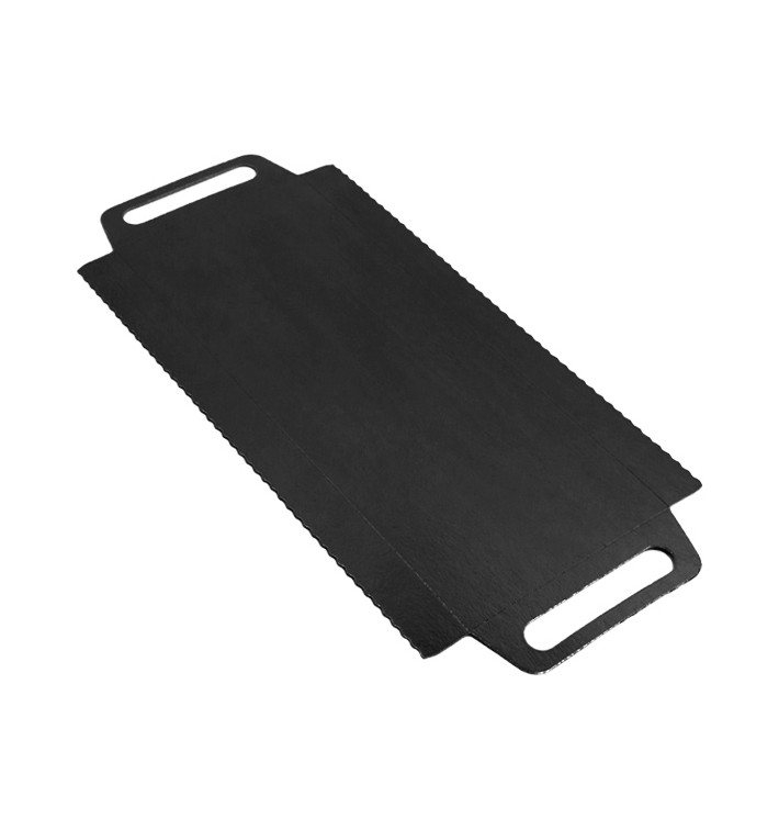 Bandeja Cartón Rectangular Negra Asas 30x12 cm (600 Uds)