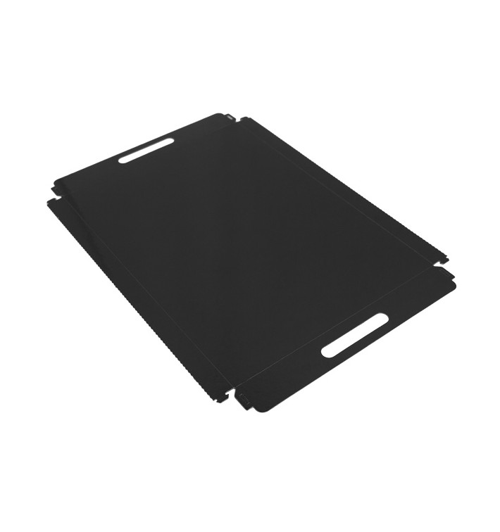 Bandeja Cartón Rectangular Negra Asas 28,5x38,5 cm (100 Uds)