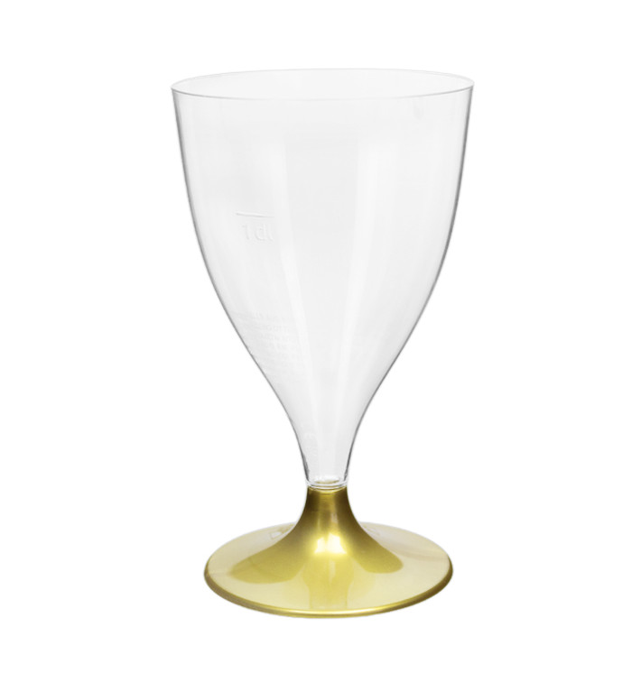 Copa Plástico Vino Pie Oro 200ml 2P (400 Uds)