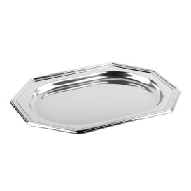 Bandeja Reutilizable rPET Octogonal Plata 46x30cm (50 Uds)