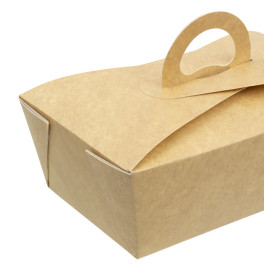 Caja "Doggy Bag" Kraft con Asa 16x9,5x6cm 1000ml (200 Uds)