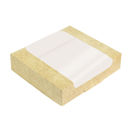 Caja de Cartón Kraft con Ventana para Panadería 24x24x6cm (50 Uds)