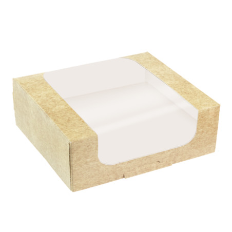 Caja de Cartón Kraft con Ventana para Panadería 19x19x9cm (50 Uds)