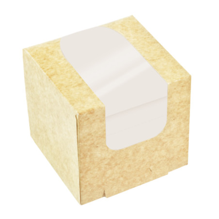 Caja de Cartón Kraft con Ventana para Llevar 11x11x11cm (100 Uds)