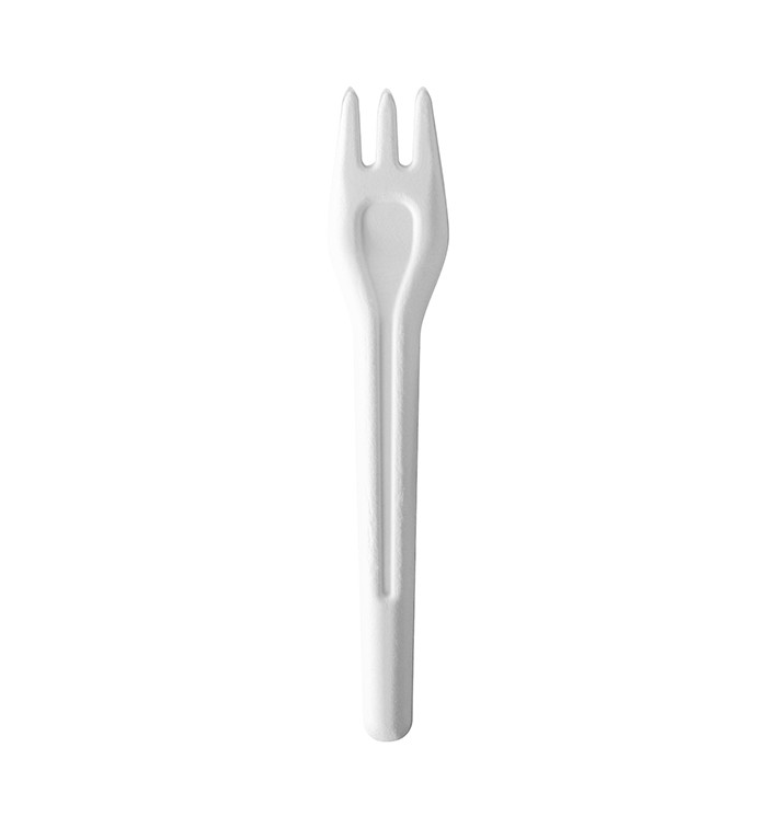 Tenedor de Fibra Moldeada Blanco 16,5cm (50 Uds)