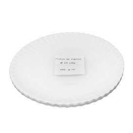 Plato de Cartón Redondo Blanco Ø23cm 450g/m² (50 Uds)