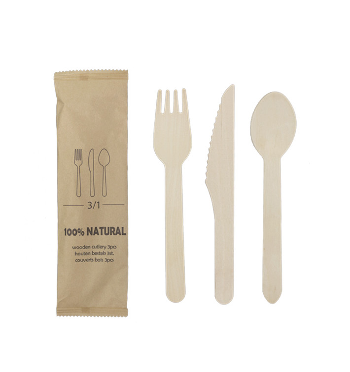 Set Cubiertos Madera Tenedor, Cuchillo y Cuchara (25 Uds)