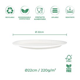 Plato de Cartón Redondo Antigrasa Blanco Ø22cm 220g/m² (50 Uds)