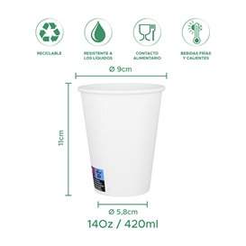 Vaso Cartón ECO 14 Oz/420ml Blanco Ø9cm (1.000 Uds)