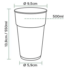 Vaso de Plástico PP Reutilizable Transparente 550ml Ø9,0cm (50 Uds)