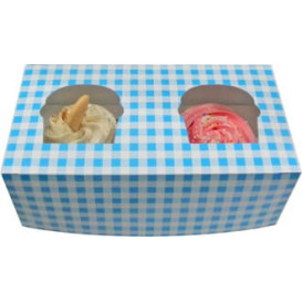 Caja con Soporte para 2 Cupcakes 19,5x10x7,5  Azul B-20 (160 Uds
