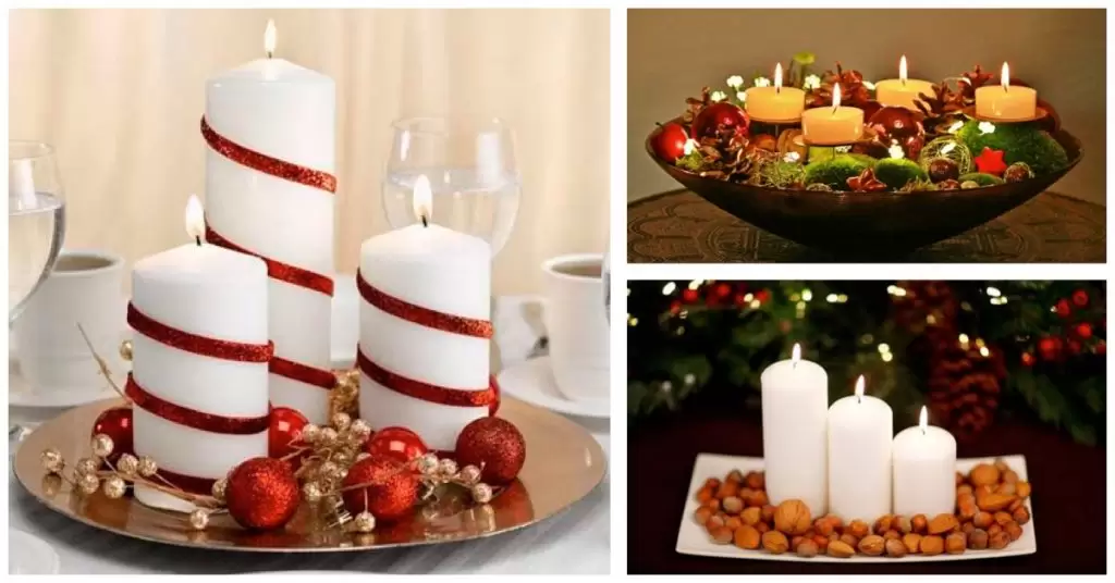 Bandejas de vela en la mesa de Navidad