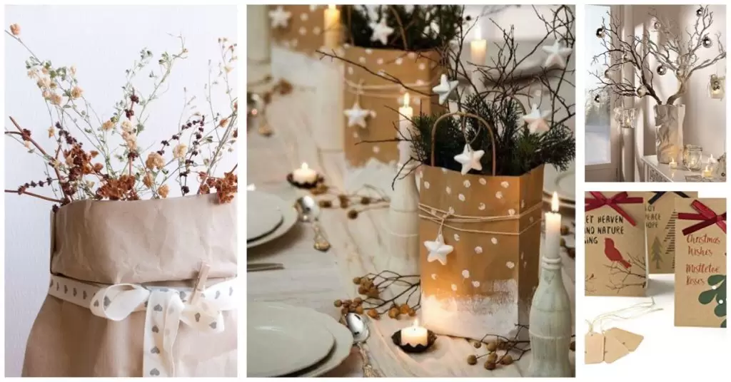 Centros de mesa para Navidad con bolsas de papel