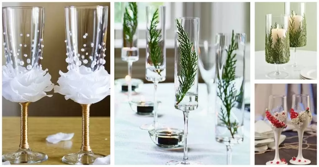 Centros de mesa para Navidad con copas de champán