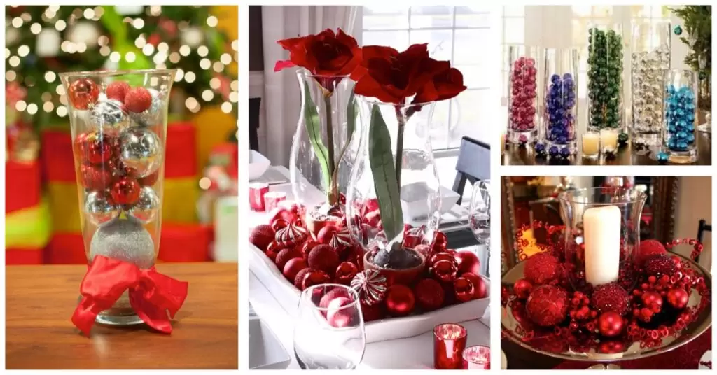Centros navideños: Floreros con bolas