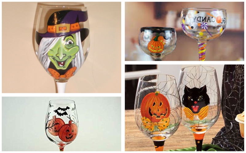 Copas decoradas para Halloween con pintura para cerámica