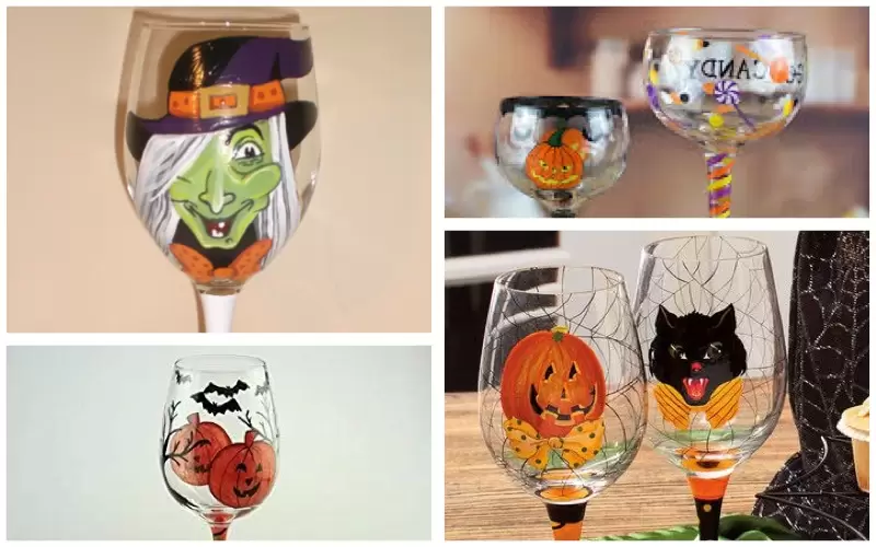 Copas decoradas para Halloween con pintura para cerámica