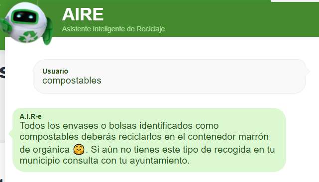 Pregunta al chatbot de ecoembes sobre productos compostables