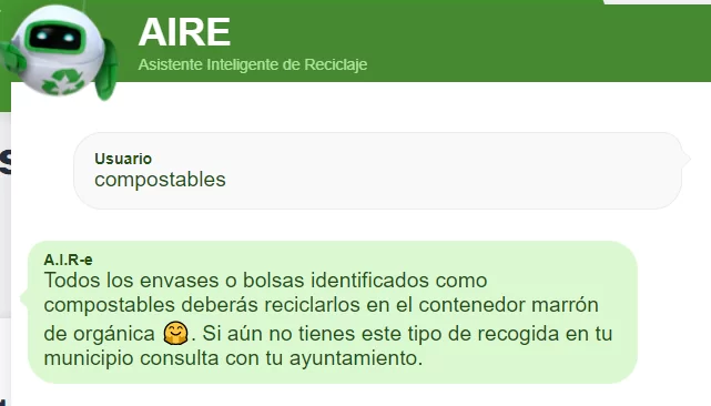Pregunta al chatbot de ecoembes sobre productos compostables