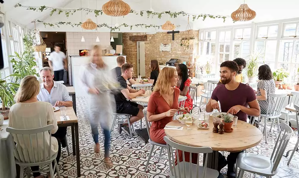 Decoración con plantas en un diseño de interiores de restaurante