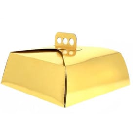Caja Carton Oro Tarta Cuadrada 24,5x24,5x10 cm (100 Uds)