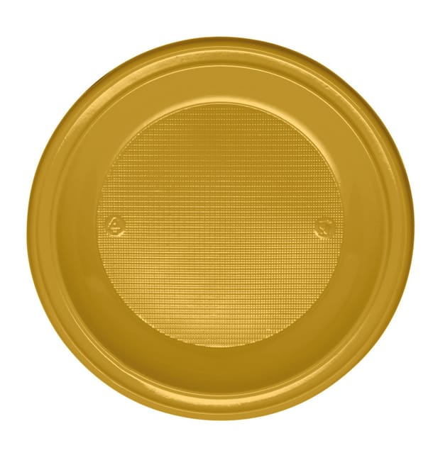 Plato de Plastico Llano Oro PS 220 mm (30 Uds)