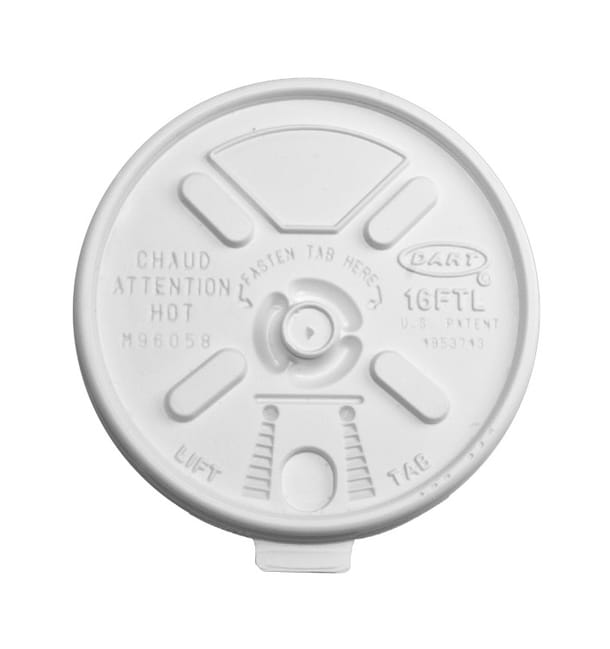 Tapa de Plastico PS Blanca "Lift n' Lock" con solapa Ø  (1000 Uds)