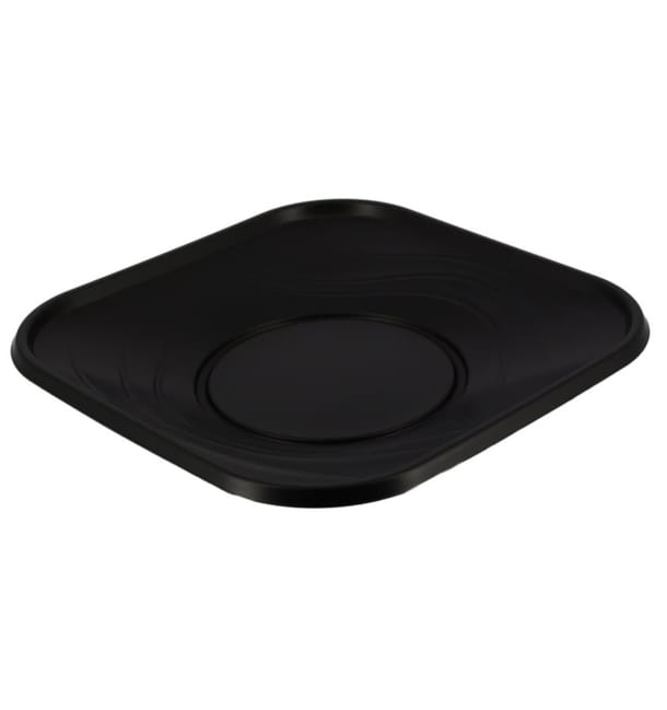 Plato de Plastico PP "X-Table" Cuadrado Negro 230mm (120 Uds)