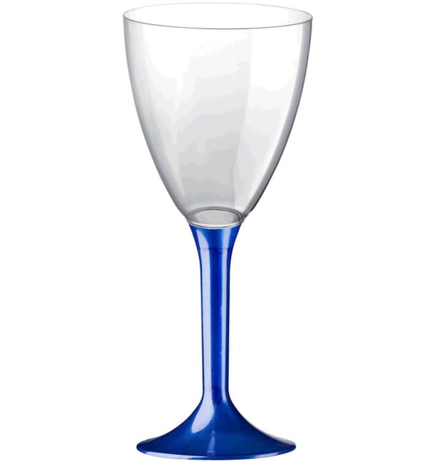 Copa de Plastico Vino con Pie Azul Perlado 180ml (200 Uds)