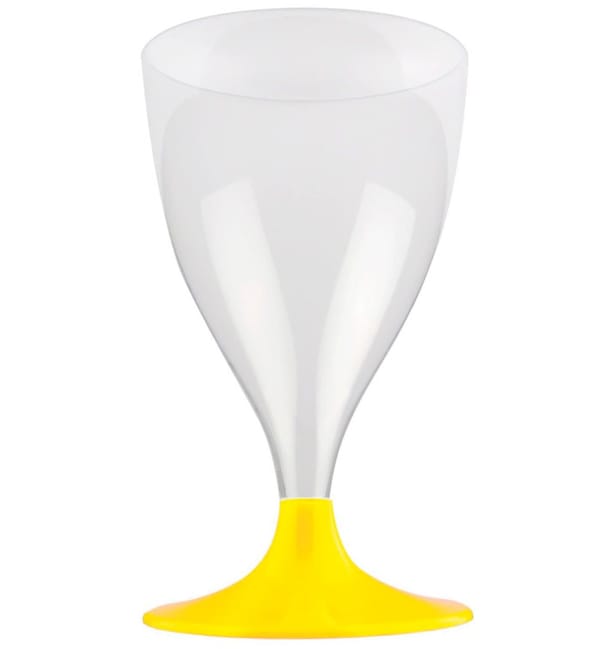 Copa de Plastico Vino con Pie Amarillo 200ml (200 Uds)