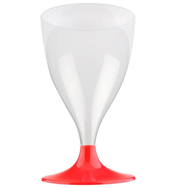 Copa de Plastico Vino con Pie Rojo Transp. 200ml (20 Uds)