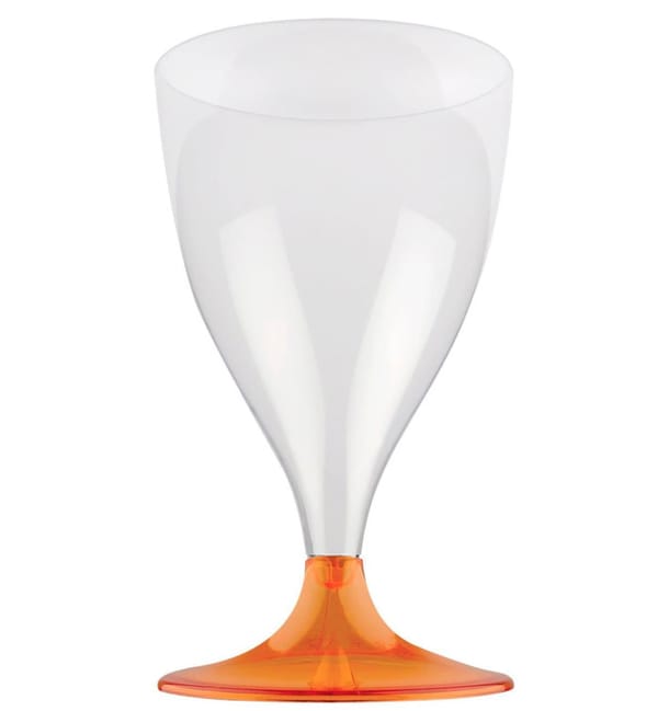 Copa de Plastico Vino con Pie Naranja Transp. 200ml (20 Uds)