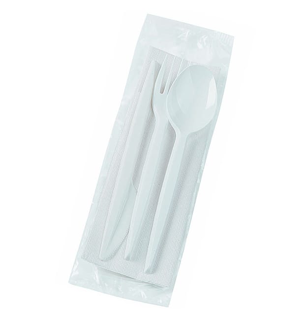 Set Cubiertos Plastico Tenedor, Cuchillo, Cuchara y Servilleta (25 Uds)