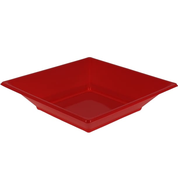 Plato de Plastico Hondo Cuadrado Rojo 170mm (5 Uds)
