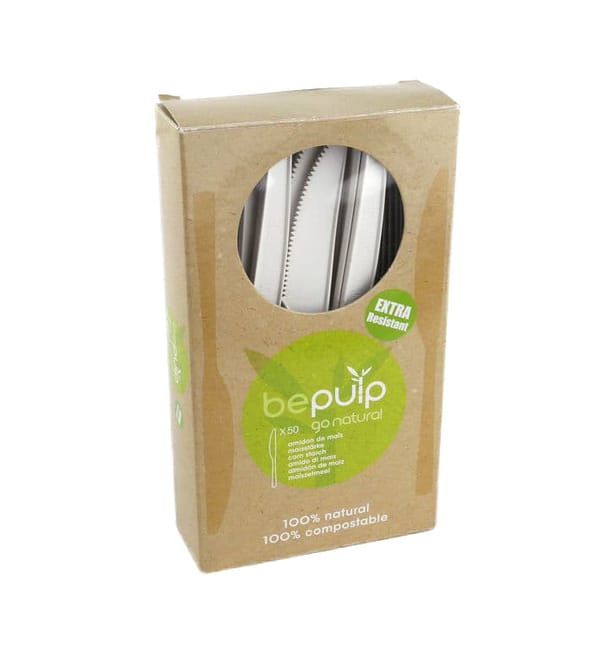 Cuchillo Biodegradable PLA Blanco 160mm (500 Uds)