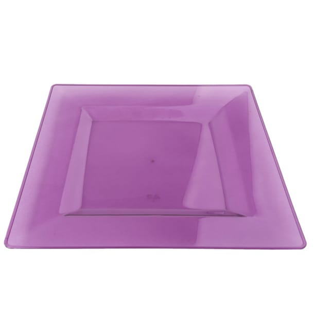 Plato Plastico Cuadrado Extra Rigido Berenjena 20x20cm (4 Uds)